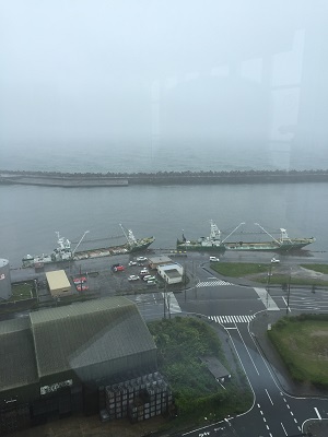 銚子漁港も雨と風
