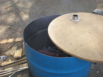 ドラム缶石焼き芋機　試運転