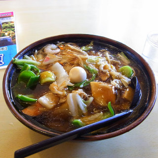 ランパスで餡かけの五目ラーメン　手打ちらーめん　大龍＠藤岡